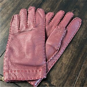 Coach Women's Red Leather  Silk Lined Gloves